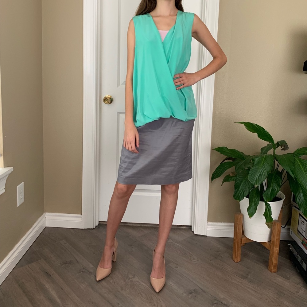 Turquoise grey color block mini dress